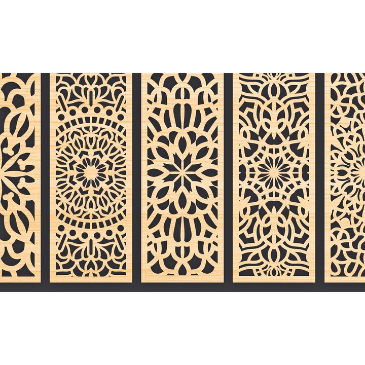 Panou decorativ din lemn taiat cu laser, Intrahome, 3mm-4mm, 6x6cm, ideal pentru proiecte DIY