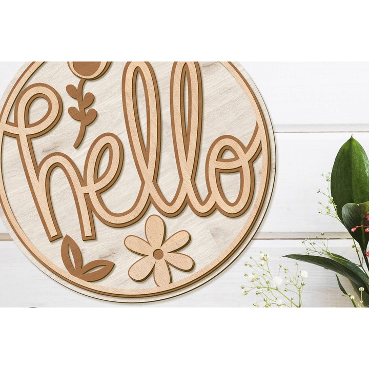 Panou decorativ de perete cu flori, Intrahome, plywood 3mm-4mm, 14x14cm, set