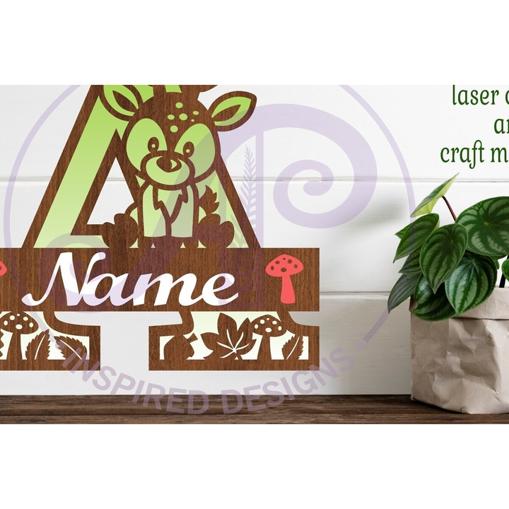 Monograma din lemn, Intrahome, 30x20cm, 3mm-4mm, pentru decorare si proiecte DIY