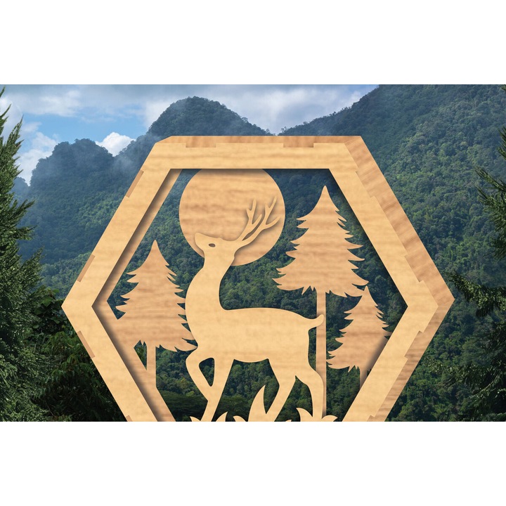 Decoratiune hexagonala din lemn, Intrahome, 20x20cm, 3mm-4mm, set de 3 bucati