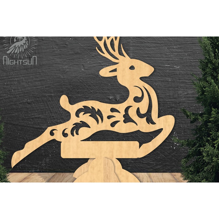 Decoratiune de perete din lemn taiat cu laser, Intrahome, cerb, 20x20 cm, 3mm-4mm