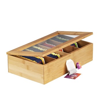 Container ceai, Zeller, 4 compartimente, Bambus/Acril, 34x20cm, Maro Container ceai, Zeller, 4 compartimente, Bambus/Acril, 34x20cm, Maro