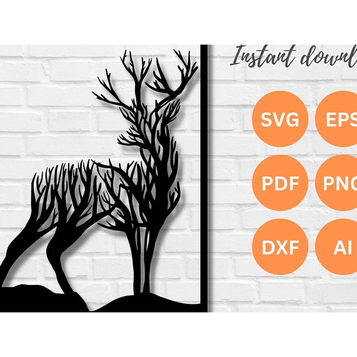 Arta de perete din lemn cu laser, Intrahome, cerb, 40x50 cm, 3mm-4mm, set de taiere