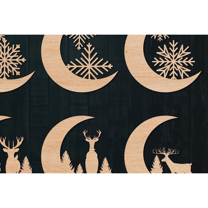 Set Placi lemn, Deers in the Forest Moon, 3mm-4mm, 25x25cm