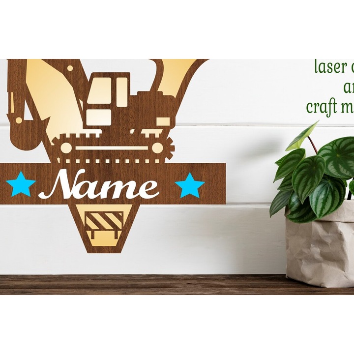 Litera V din lemn Plywood 3mm-4mm, Digger Capital, 30x20cm, set de accesorii decorative