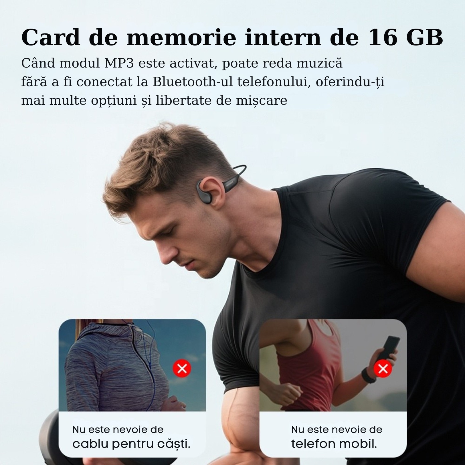 Casti Bluetooth BE20, cu Conductie Osoasa, Casti Wireless, Open Ear ...