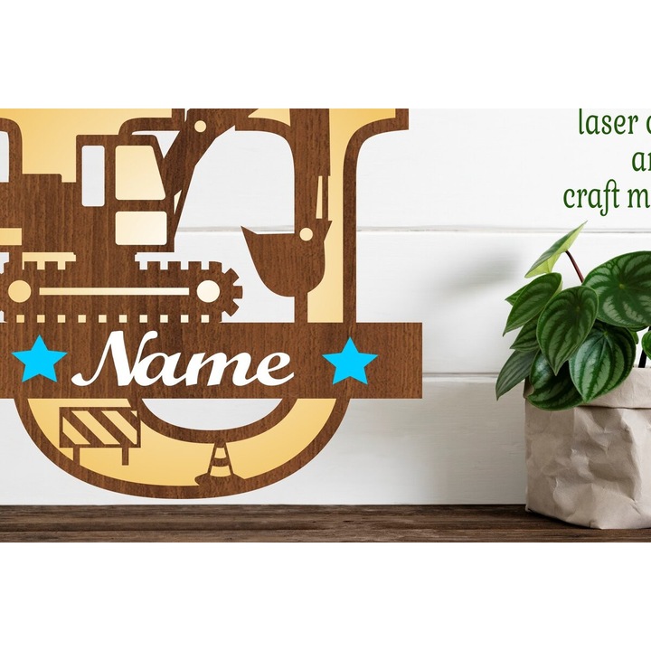 Litera U din lemn Plywood 3mm-4mm, Digger Capital, 30x20cm, set decorativ