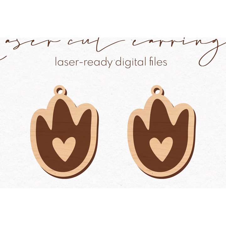 Cercei din lemn cu model de dinozaur, Intrahome, 3x3cm, set din plywood 3mm-4mm