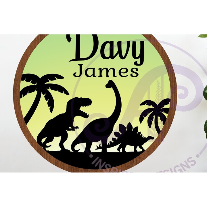 Decoratiune perete personalizata cu dinozauri, Intrahome, 40x50cm, plywood 3mm-4mm, set
