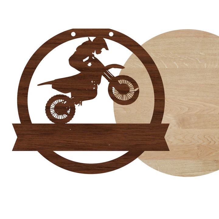 Semn de bun venit Dirt Bike din lemn, Intrahome, 20x20cm, grosime 3mm-4mm, ideal pentru decorare personalizata