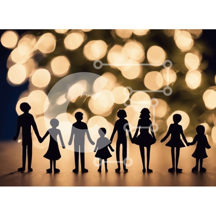 Puzzle din lemn Intrahome, silueta de familie, 25 piese, 10x10 cm, cutie din lemn wenge