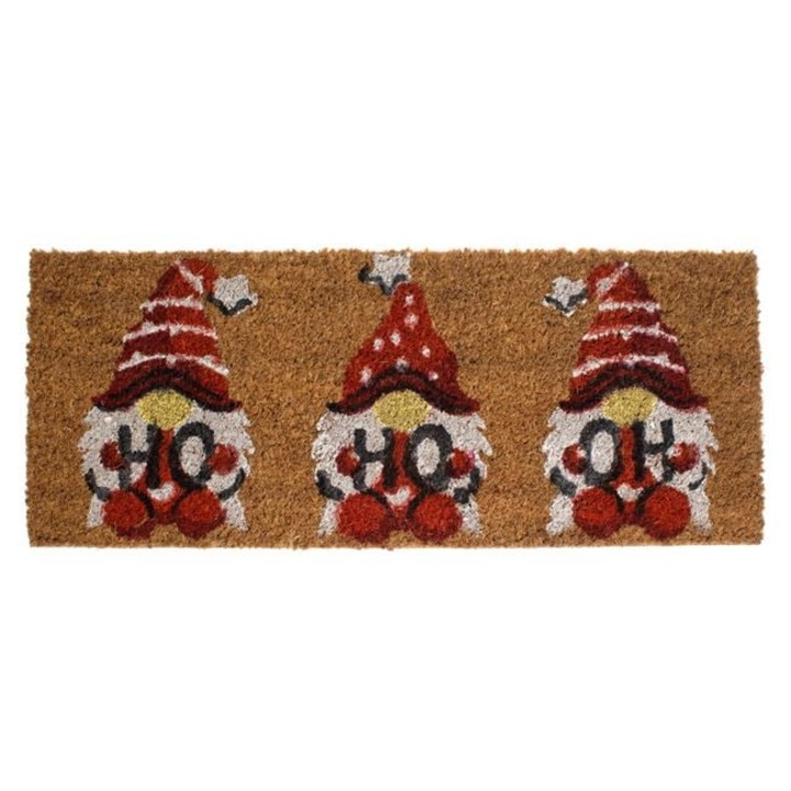 Karácsonyi lábtörlő, HO HO HO, Gnóm, Kókuszrost, 60x25cm, Barna