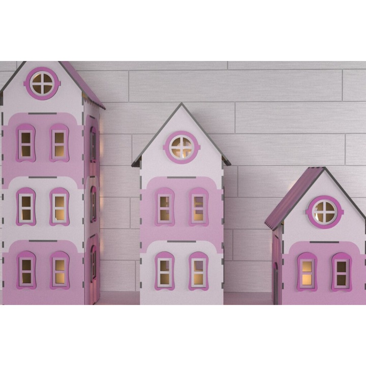Casuta de papusi DIY Miniature Dollhouse 065, Intrahome, din plywood 3mm-4mm, dimensiuni 236x157cm, fabricata in Grecia