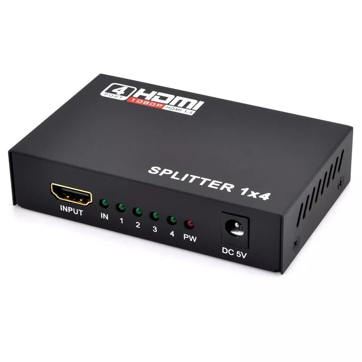 Splitter HDMI 1x4, 4K, Full HD, Negru