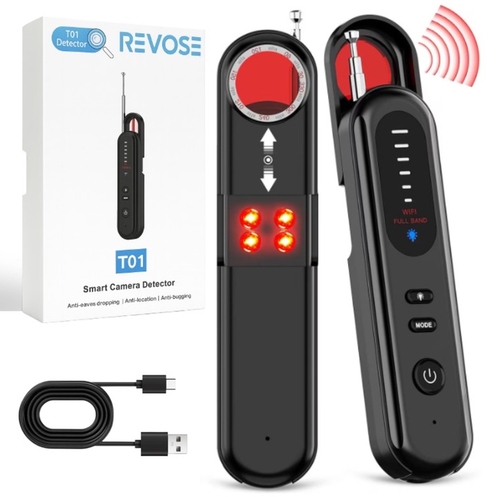 Детектор за скрити камери, REVOSE, черен, 6 нива на чувствителност, за хотел, дом, офис