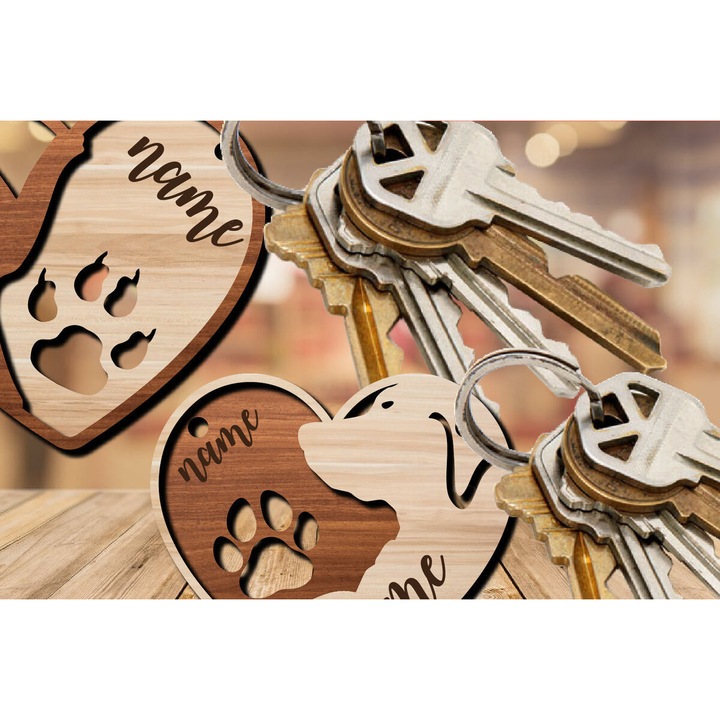 Brelocuri din lemn de plywood 3mm-4mm, set, Intrahome, 4x4cm, pentru caini si pisici