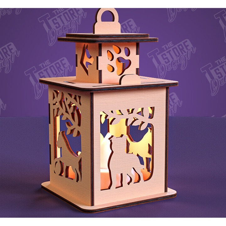 Lampa 3D din lemn, Intrahome, dimensiune 20x20cm, ideala pentru decorare, proiecte DIY