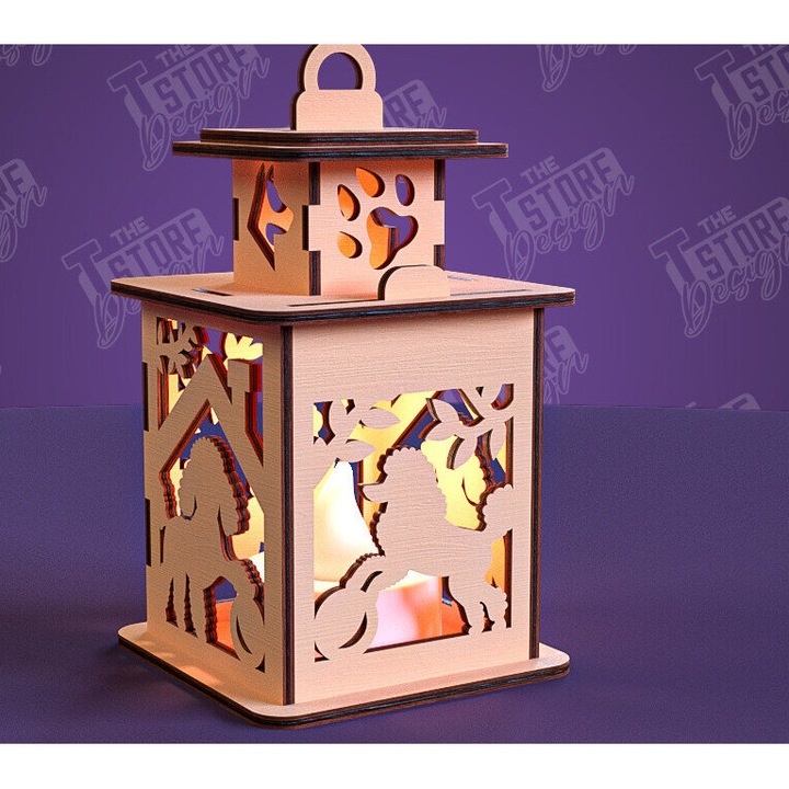 Lampa 3D din lemn, Intrahome, pentru decorare, 20x20cm, set de 2 bucati