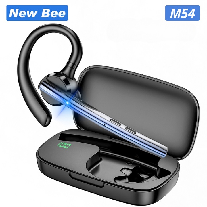 New Bee M54 (új modell) Business Bluetooth Headset, Vezeték nélküli fülhallgató sofőröknek, irodai munkához vagy üzleti hívásokhoz, kényelmes viselet és hosszú üzemidő