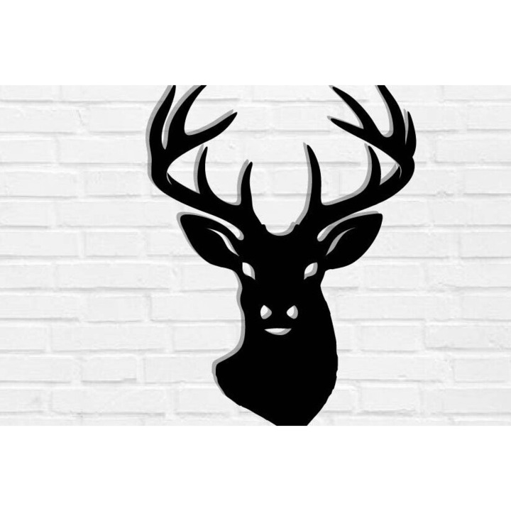 Cap de cerb din plywood, Intrahome, 40x50cm, 3mm-4mm, culoare wenge, decorativ pentru perete