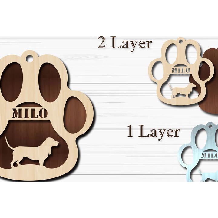 Stolidi cu picior Basset Hound, Intrahome, din plywood 3mm-4mm, 4x4cm, set