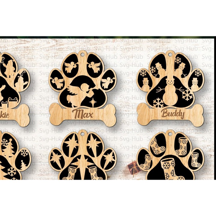 Pachet globuri de Craciun, Intrahome, 3mm-4mm, 6x6cm, din lemn de placaj