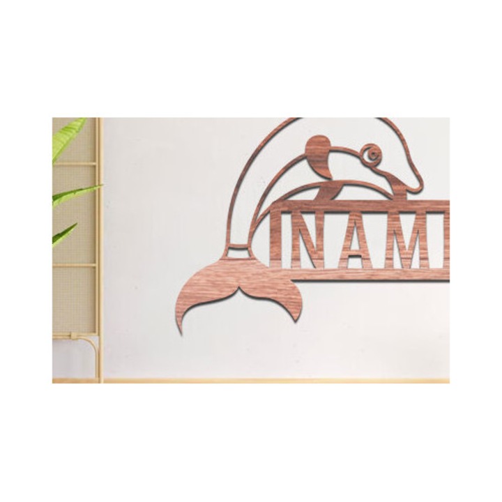 Placa lemn, Intrahome, Dolphin Name Sin, 3mm-4mm, 30x20cm, taiat cu laser
