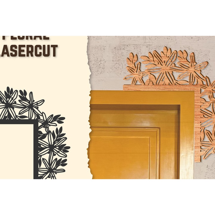 Placa lemn Intrahome, Goniake portas Floral Lasercut, 3mm-4mm, 20x20cm