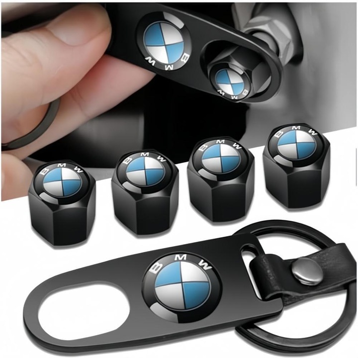 ARRRD® Set 4 Capacele pentru Ventil Auto BMW Negre - Instrument Instalare Portcheie, Antipraf si Antileac