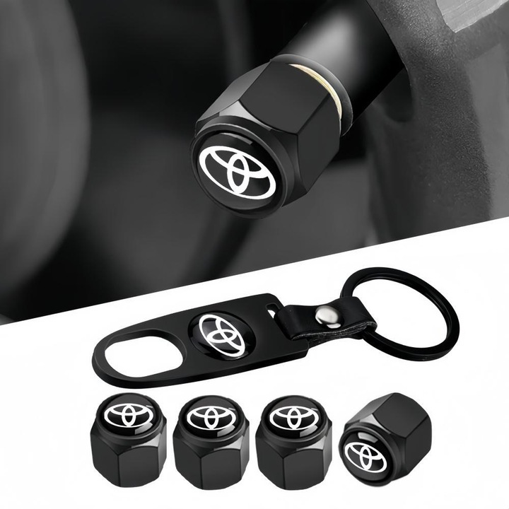ARRRD® Set 4 Capacele pentru Ventil Auto Toyota Negre - Instrument Instalare Portcheie, Antipraf si Antileac