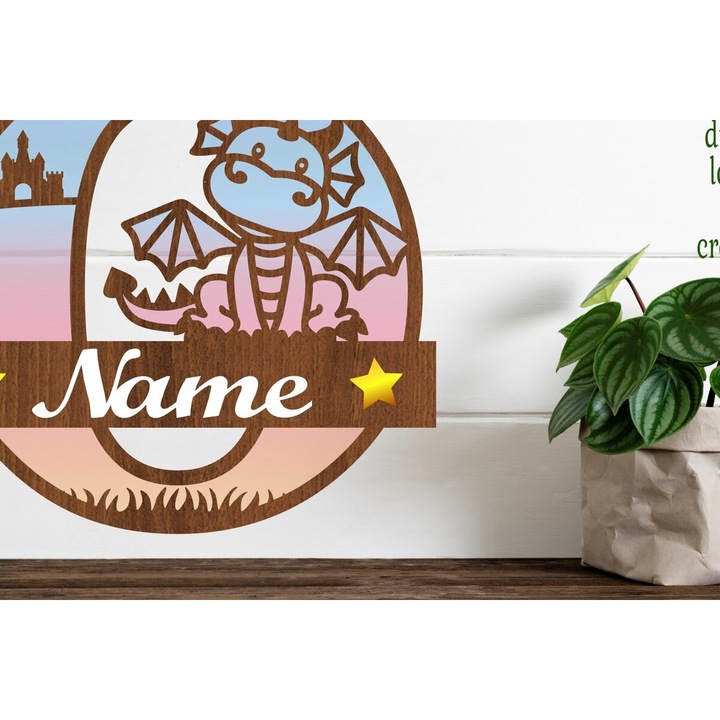 Monograma Dragon Litera O din Plywood 3mm-4mm, 30x20cm, set accesorii decorative