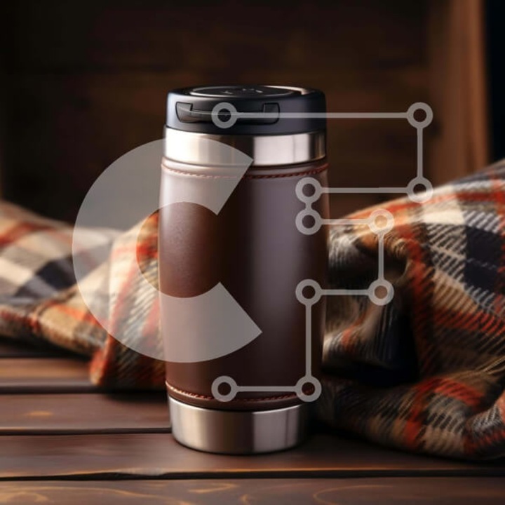 Puzzle din lemn Intrahome, 25 piese, imagine cu cana de cafea pe masa veche, 10x10 cm, cutie din lemn wenge