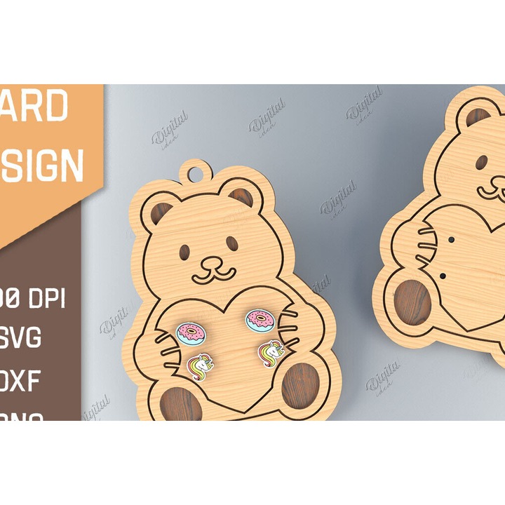 Seturi de artizanat, Karta skoulariki Lasercut, Ursulet 3D, Plywood 3mm-4mm, 3x3 cm