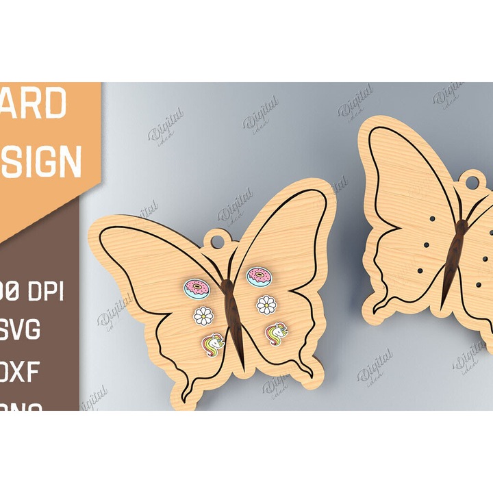 Set de artizanat, Intrahome, Karta skoulariki Lasercut, fluture 3D, 3x3cm, plywood 3mm-4mm