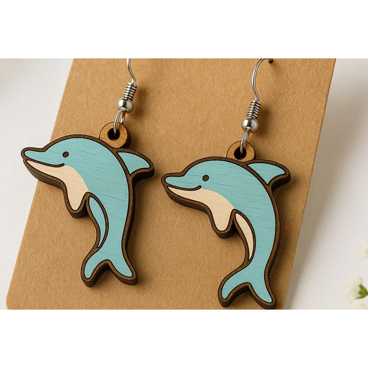 Cercei Ocean Dolphin, Intrahome, din plywood 3mm-4mm, 3x3cm, set