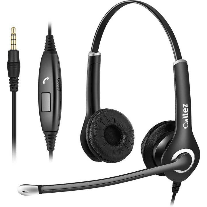 Casti cablu Callez cu microfon, compatibile smartphone, laptop, jack 3, 5 mm, design confortabil