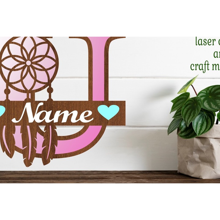 Accesorii decorative, Intrahome, Oneiropagida Monogram Litera U, 3mm-4mm, wenge, 20x20cm