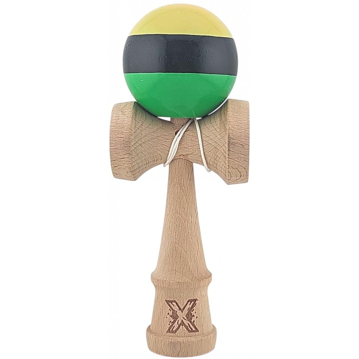 Professzionális fából készült Kendama, 18 cm, sárga/fekete/zöld, Super Sticky