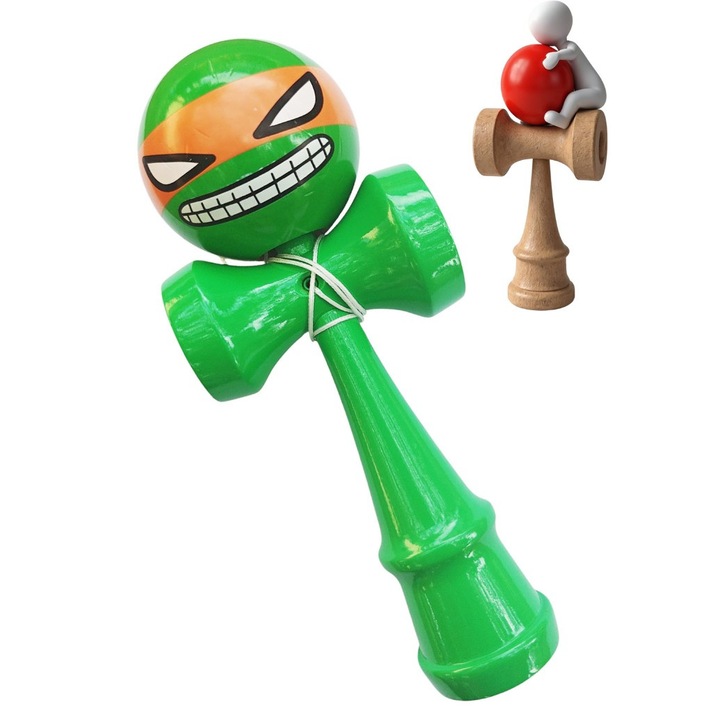 Кендама от естествено дърво, дървена топка + стикер за телефон, 141KD