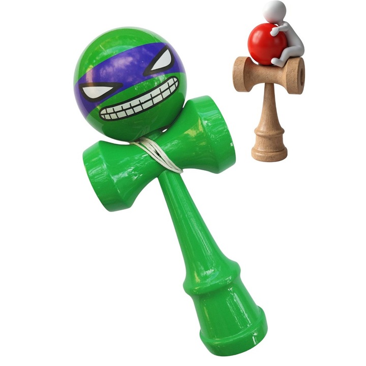 Кендама от естествено дърво, дървена топка + стикер за телефон, 142KD