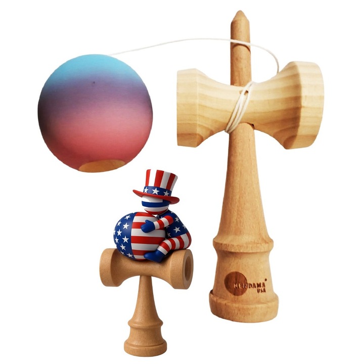 Кендама от естествено дърво, силиконова топка мат + водоустойчив стикер за телефон USA, 151KD