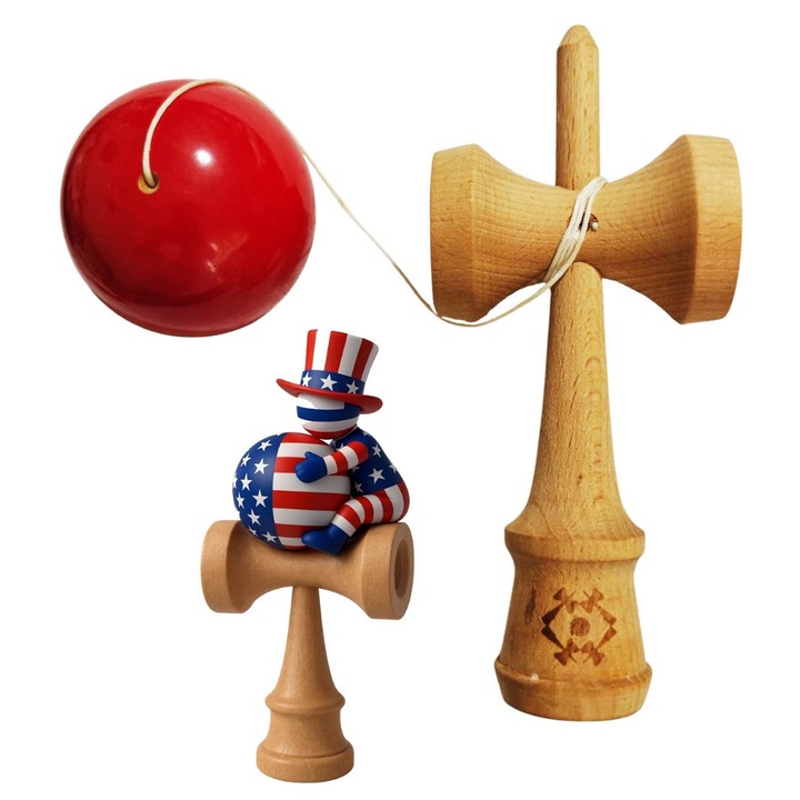 Kendama természetes fából, Fa golyó + Vízálló USA matrica telefonra, 152KD