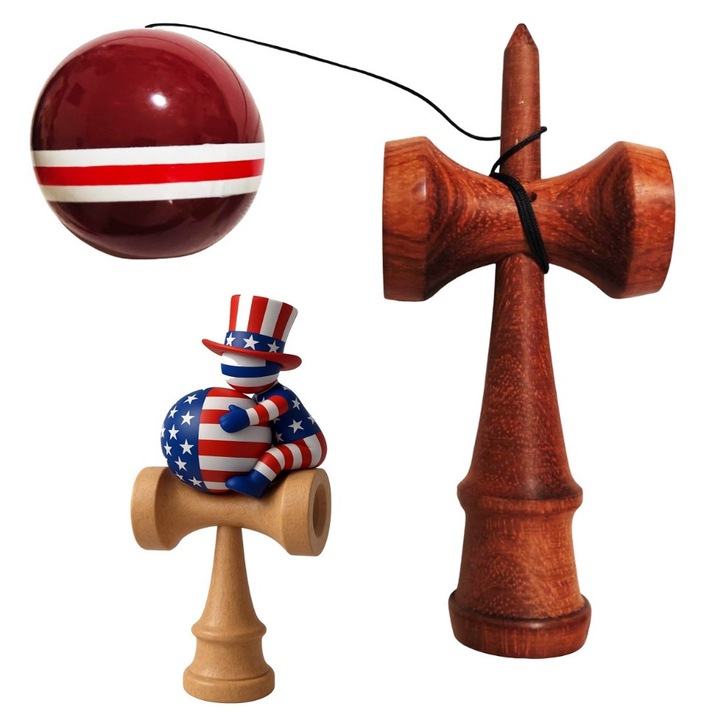 Kendama természetes fából, Fa golyó + Vízálló USA matrica telefonra, 154KD