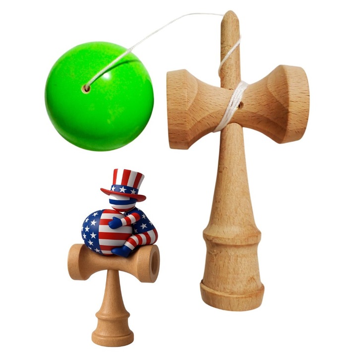Természetes fa Kendama, Fa golyó + Vízálló USA matrica telefonra, 172KD