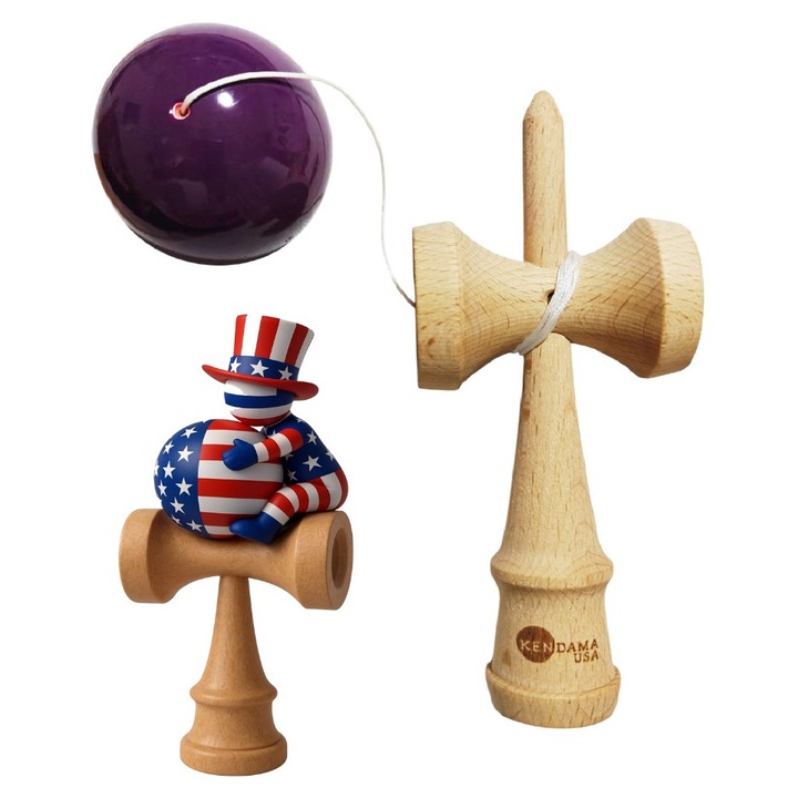 Kendama természetes fából, Fa golyó + Vízálló USA matrica telefonra, 163KD