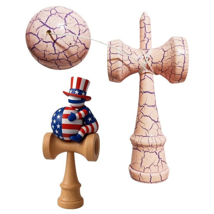 Кендама от естествено дърво, дървена топка + водоустойчив стикер USA за телефон, 165KD