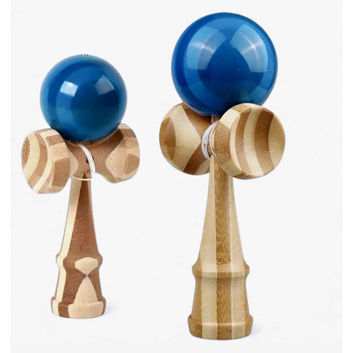Kendama Profesionala Zebra bila Albastra GIA’SWORLD® Kendama Jucarie interactiva copii si adulti Joc de indemanare 18 cm plus ata de rezerva 45 cm