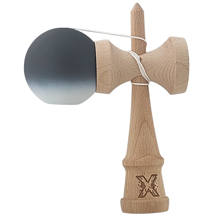 Kendama Originală, Profesională, grip cauciucat, Alb/Negru, 18 cm