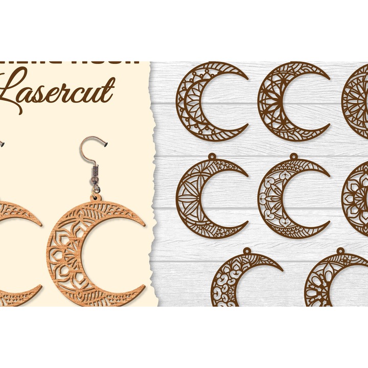 Set placi lemn Skoularikia Moon Mandala, 3mm-4mm, 3x3cm, natural