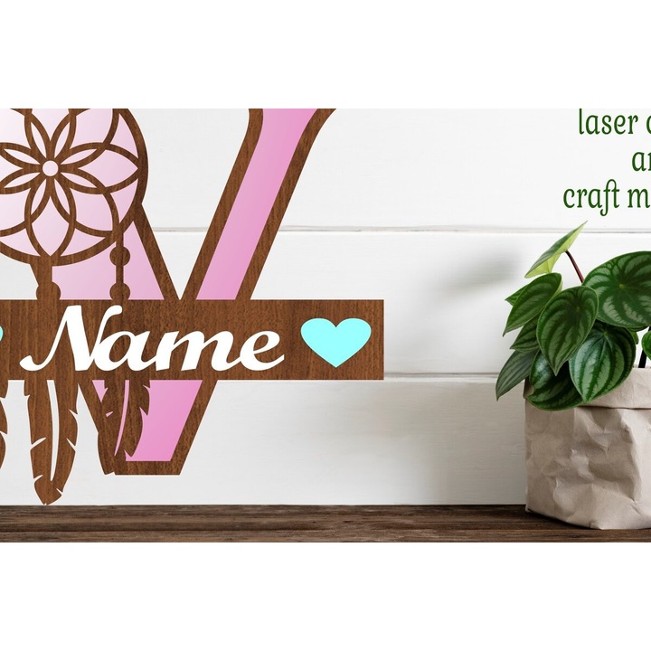 Accesorii decorative, Intrahome, Oneiropagida Monogram Litera V, 20x20cm, Plywood 3mm-4mm